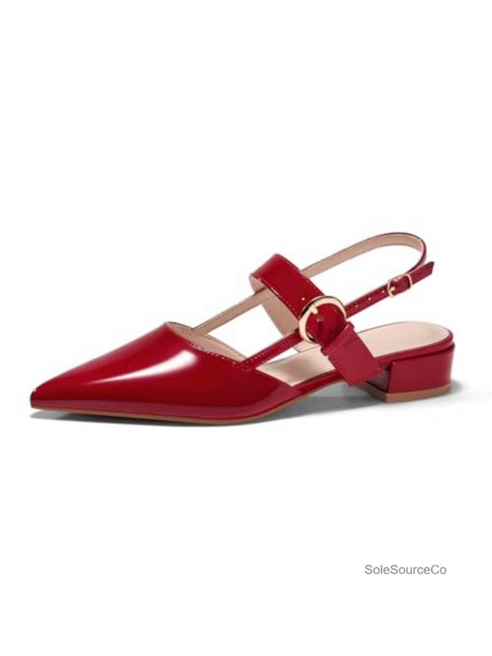 Womens Slingback Flats Chunky Low Heels Mary Jane Pointed Closed Toe Ankle